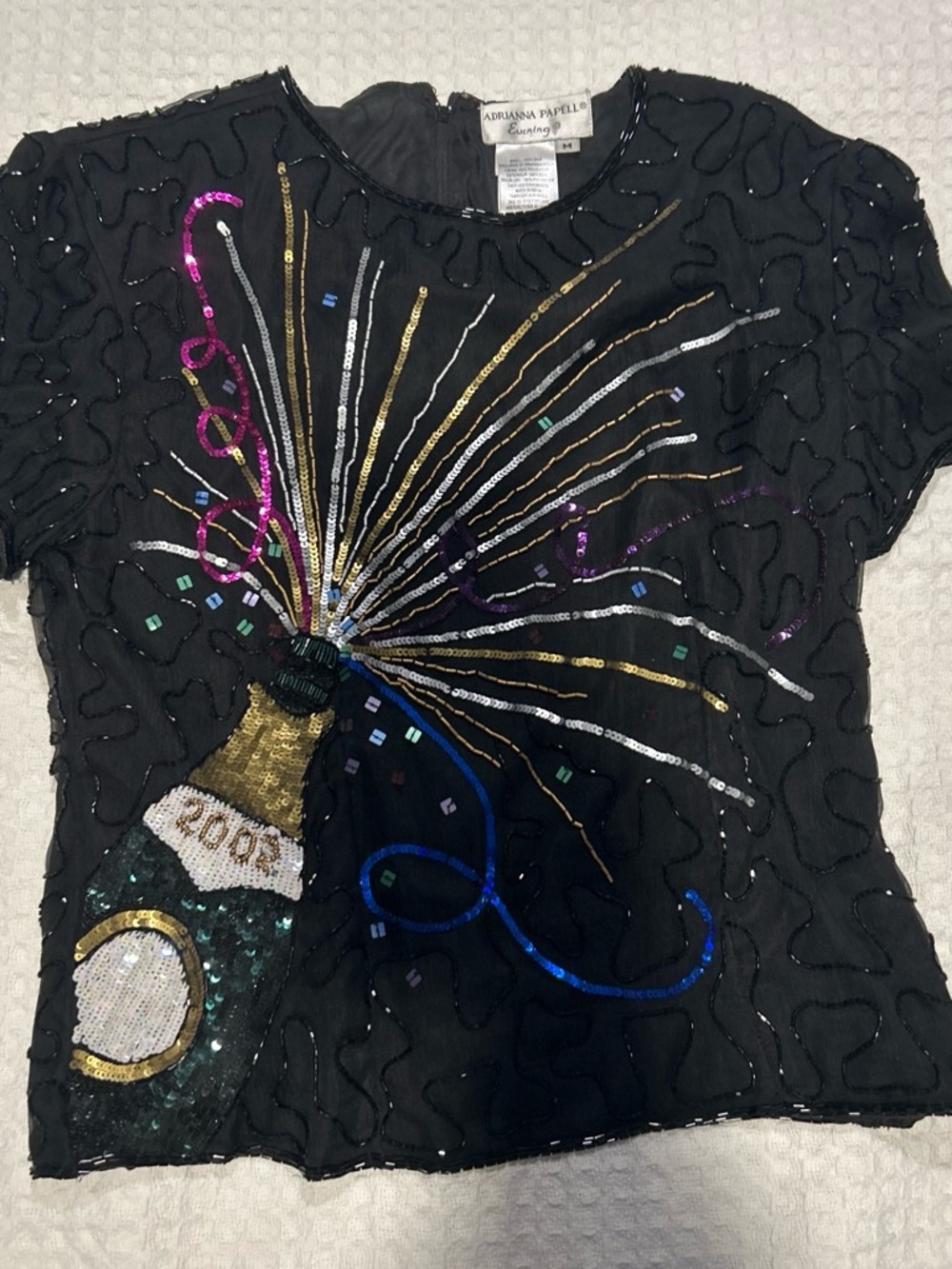 Adrianna Papell Black Beaded Evening Top with Gold Accents